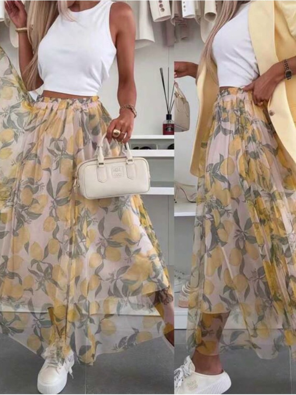 Lemon Print Maxi Skirt